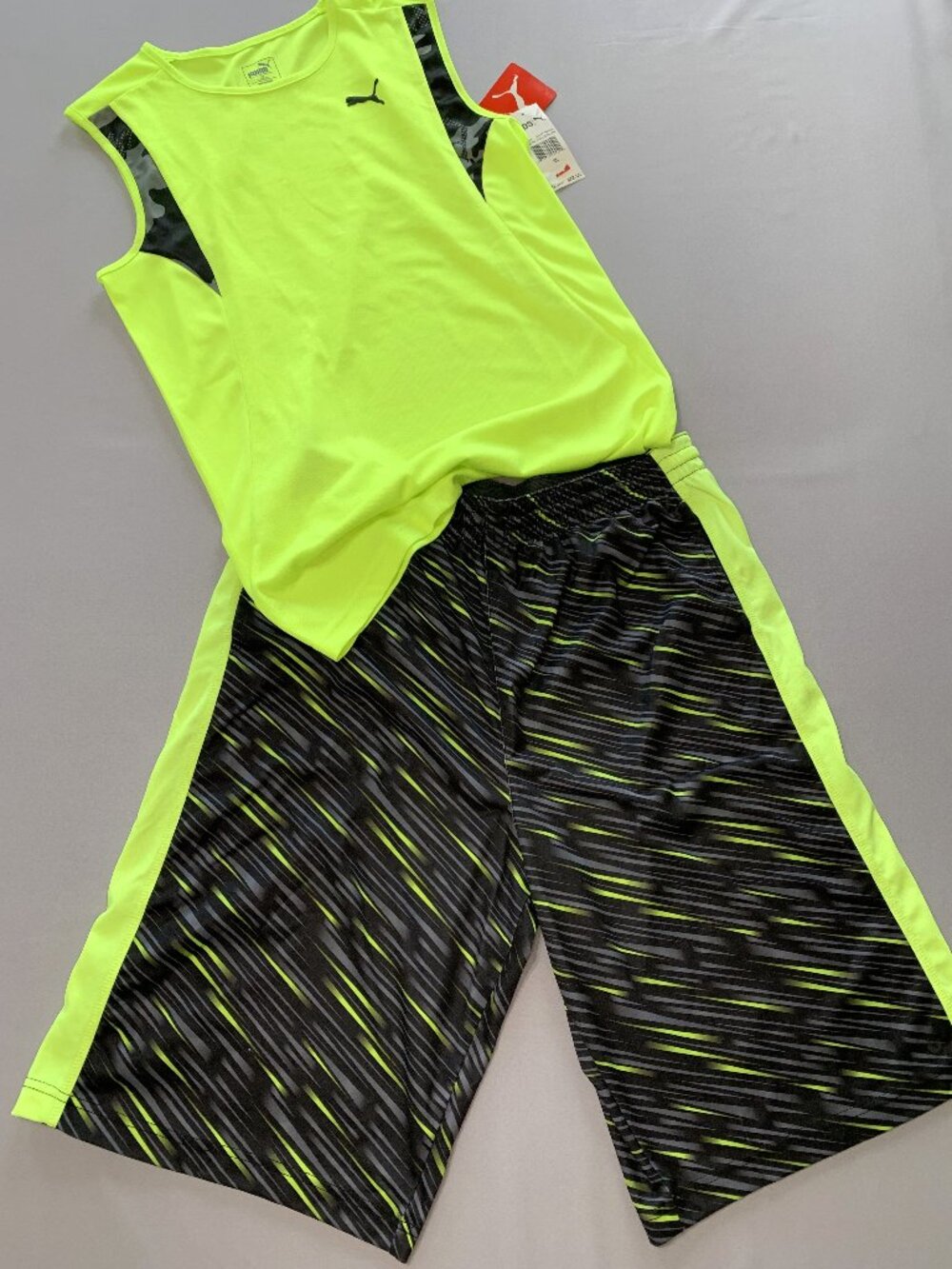 NWT Puma Yellow Tank Top and Xersion Gray/Yellow Sport Active Shorts. Boys 18/20